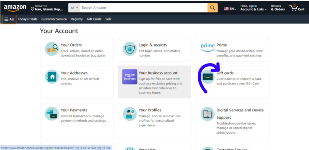آموزش استفاده از گیفت کارت آمازون